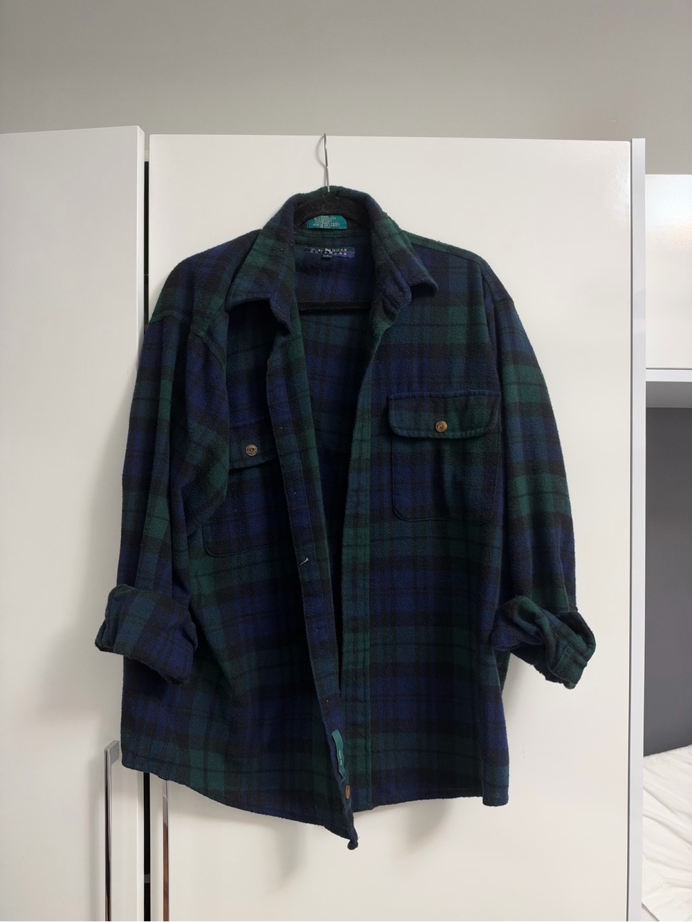 Men's Vintage Plaid Flannel Jacket - Blue/Green - wool blend
